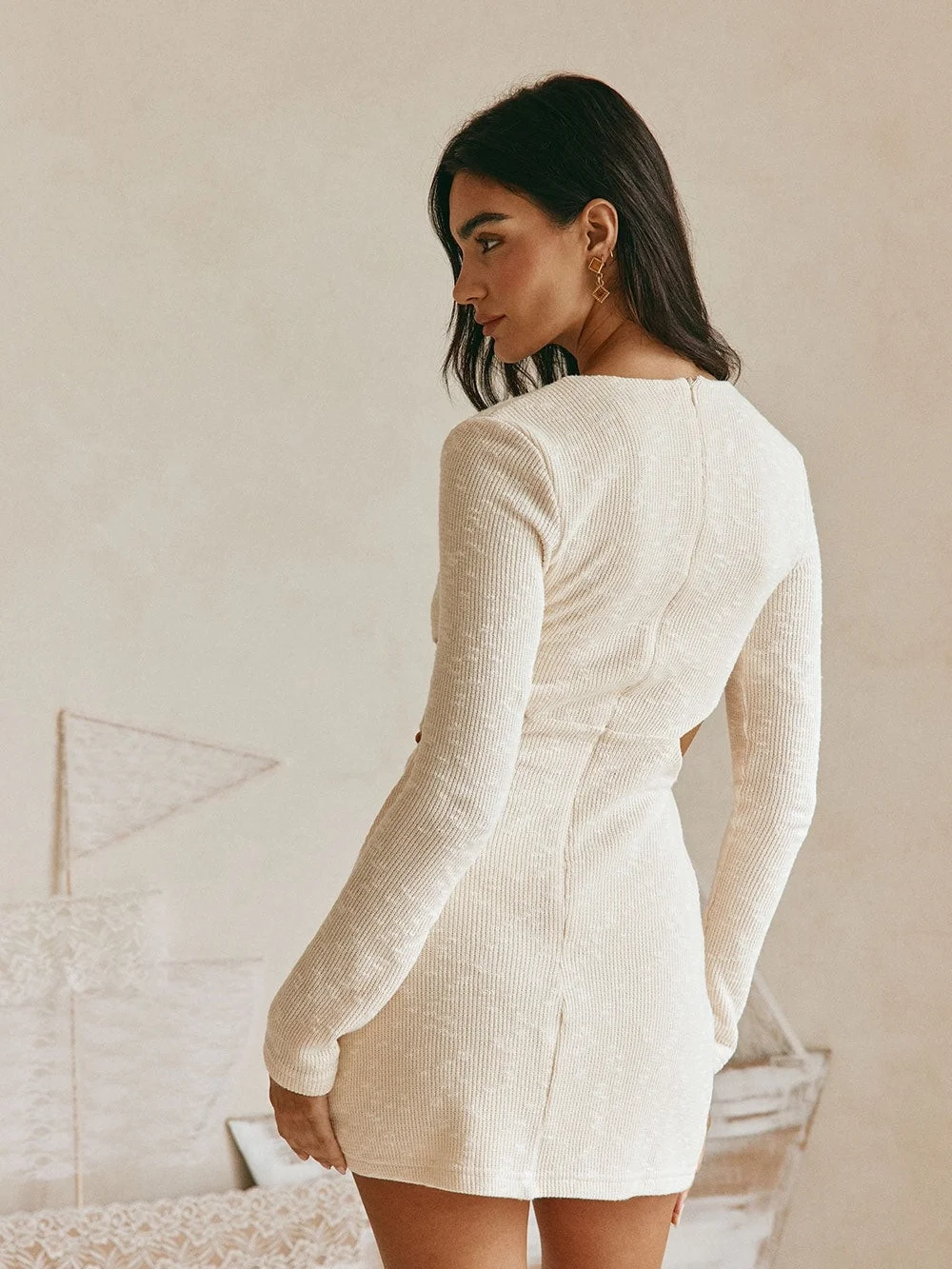 SABO Long Sleeve Cutout Mini Dress in Cream